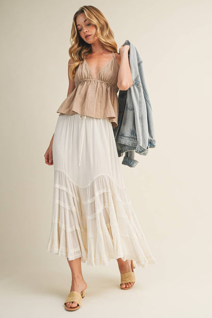 Tie Front Wave Tiered Skirt