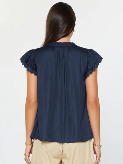 Navy Double Flutter Short Sleeve Blouse