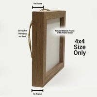 4x4 natural walnut wood shadow box frame with hanging string