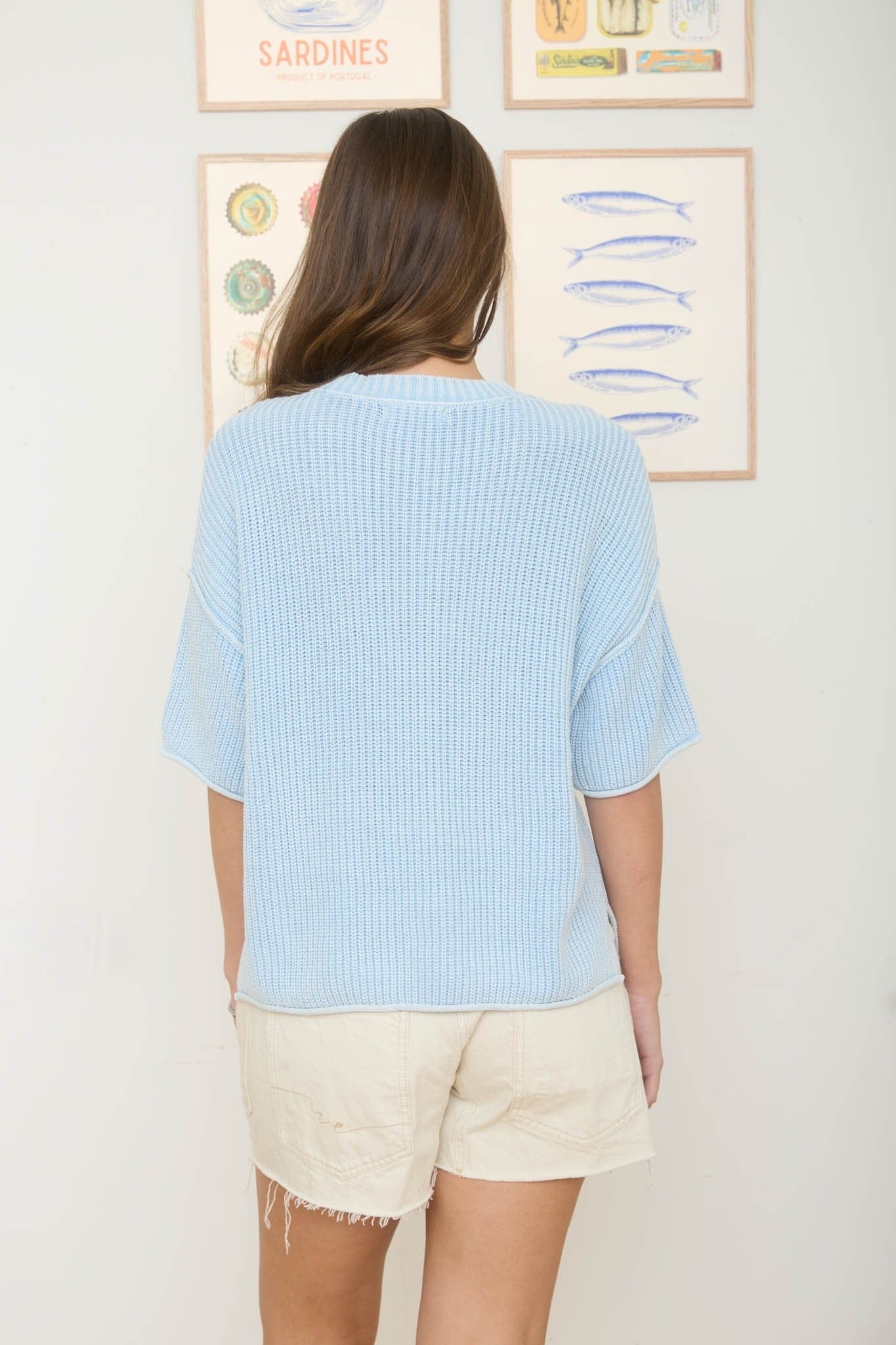 Washed Short Sleeve Boxy Knit Top