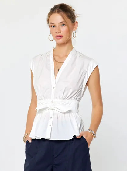 White Bow Front Peplum Top