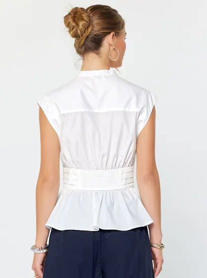 White Bow Front Peplum Top