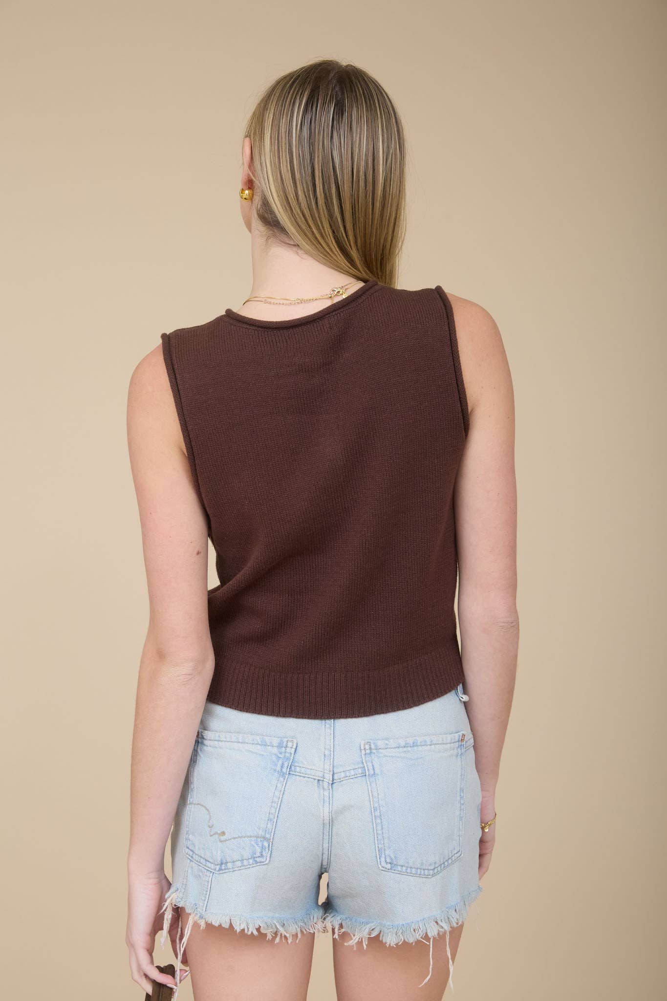 Raw Edge Button Down Vest