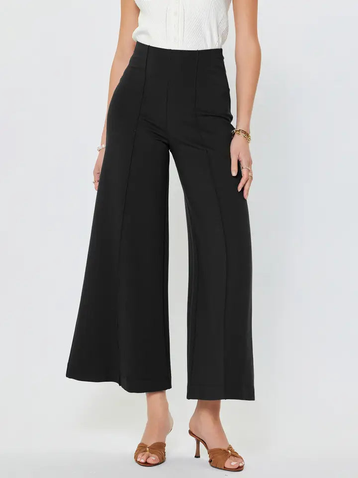 Black Ponte Flared Pintucked Pants