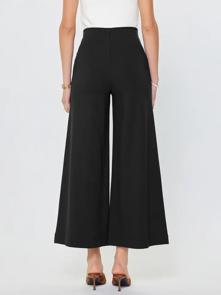 Black Ponte Flared Pintucked Pants