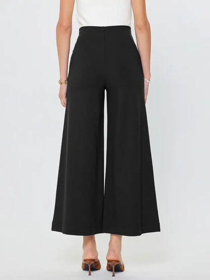 Black Ponte Flared Pintucked Pants