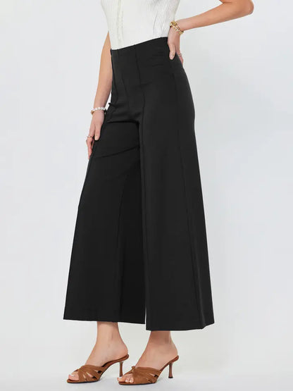 Black Ponte Flared Pintucked Pants