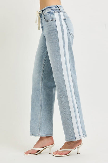 Side Contrast Strap Jeans