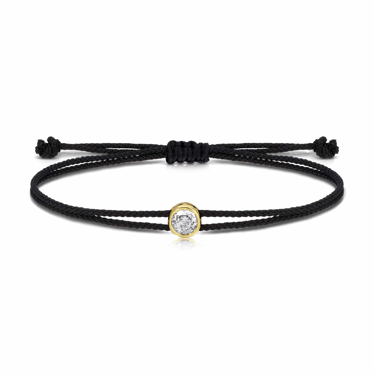 Black cord adjustable slider bracelet with gold bezel oval crystal charm