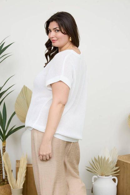 PLUS SHEER KNIT CREW NECK BATWING SWEATER TOP