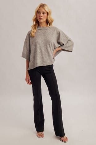 Hem & Thread oversized gray half sleeve knit sweater with relaxed fit