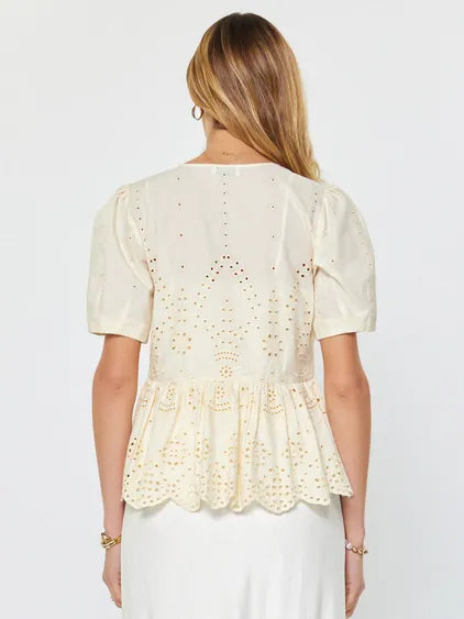 Ivory Tie Front Eyelet Embroidered Blouse