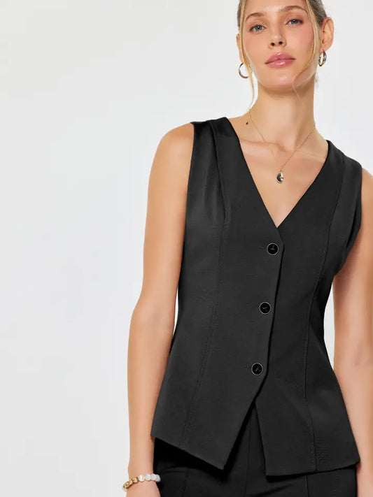 Black V-Neck Tailored Suit Vest
