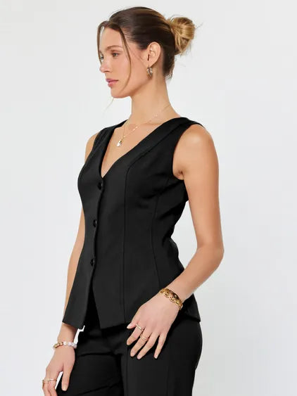 Black V-Neck Tailored Suit Vest