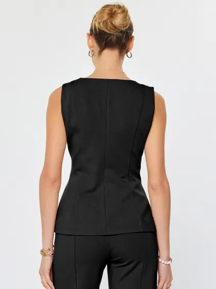 Black V-Neck Tailored Suit Vest