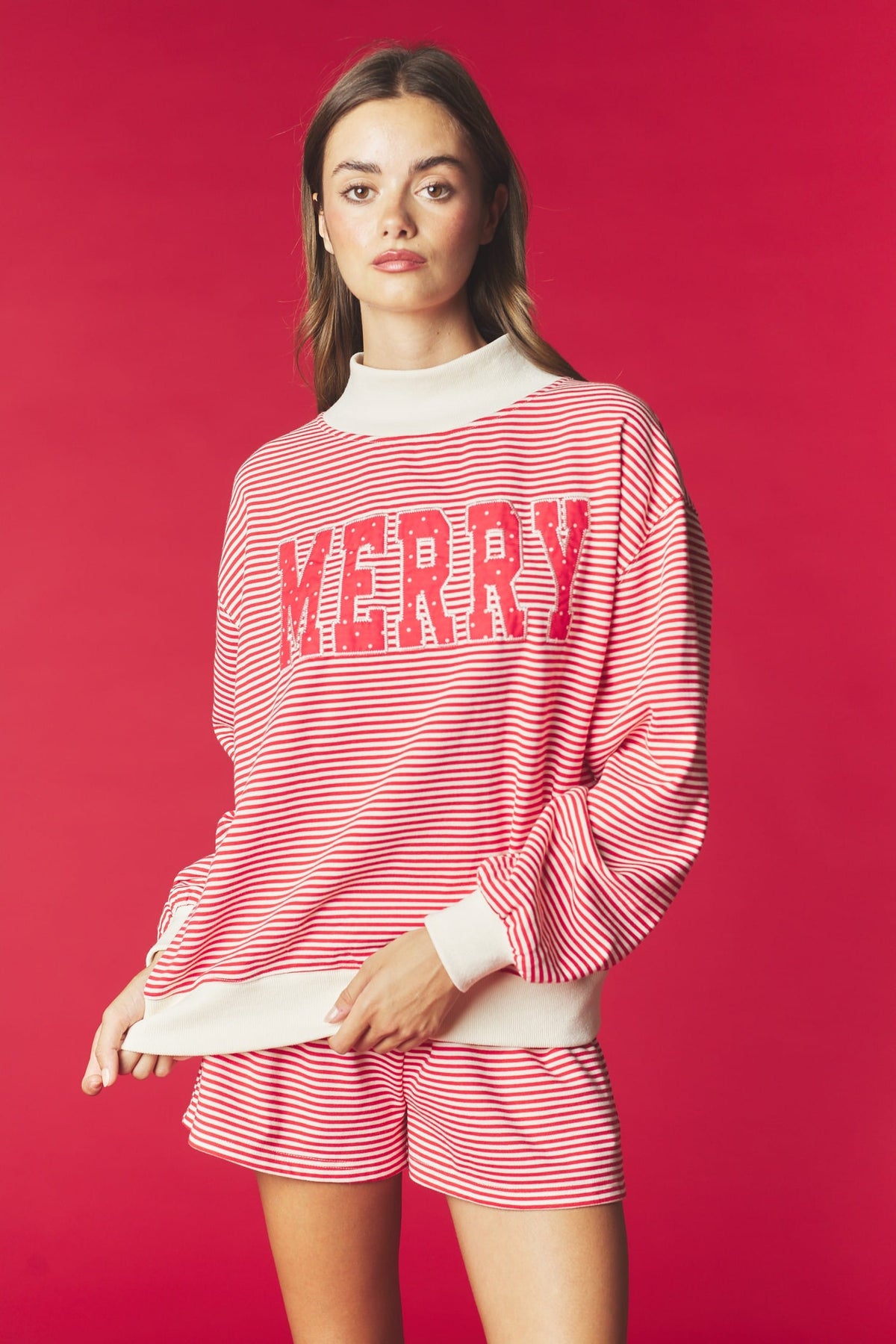Rareraw Merry red and white striped sweatshirt and shorts lounge set