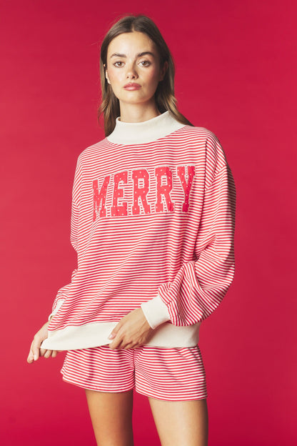 Rareraw Merry red and white striped sweatshirt and shorts lounge set