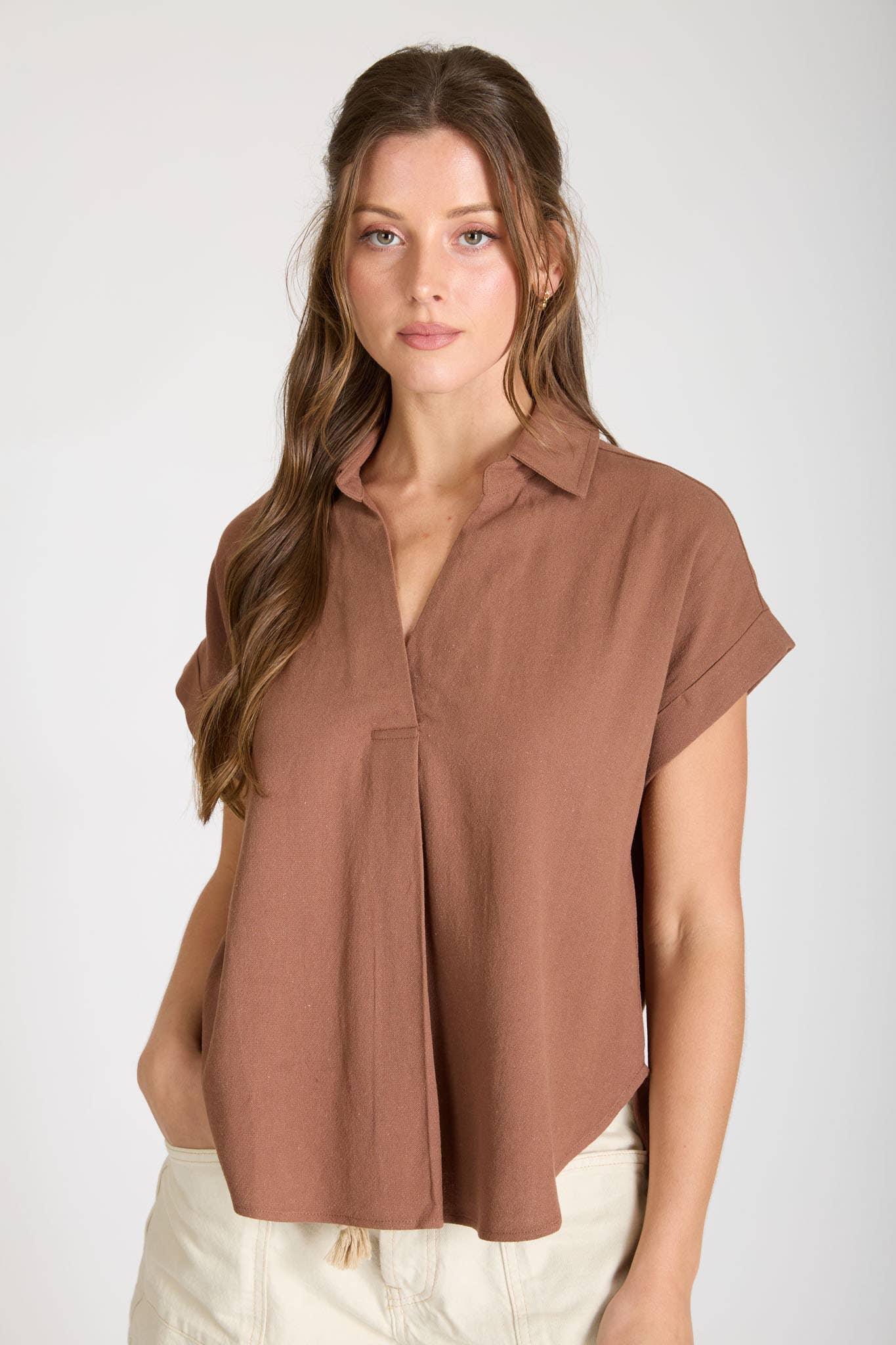 Split Neck Linen Top