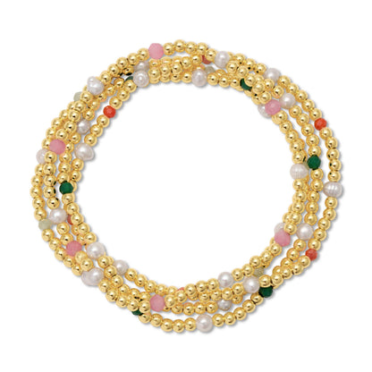 3mm Beaded Stretch Bracelet with Pearls and Crystals