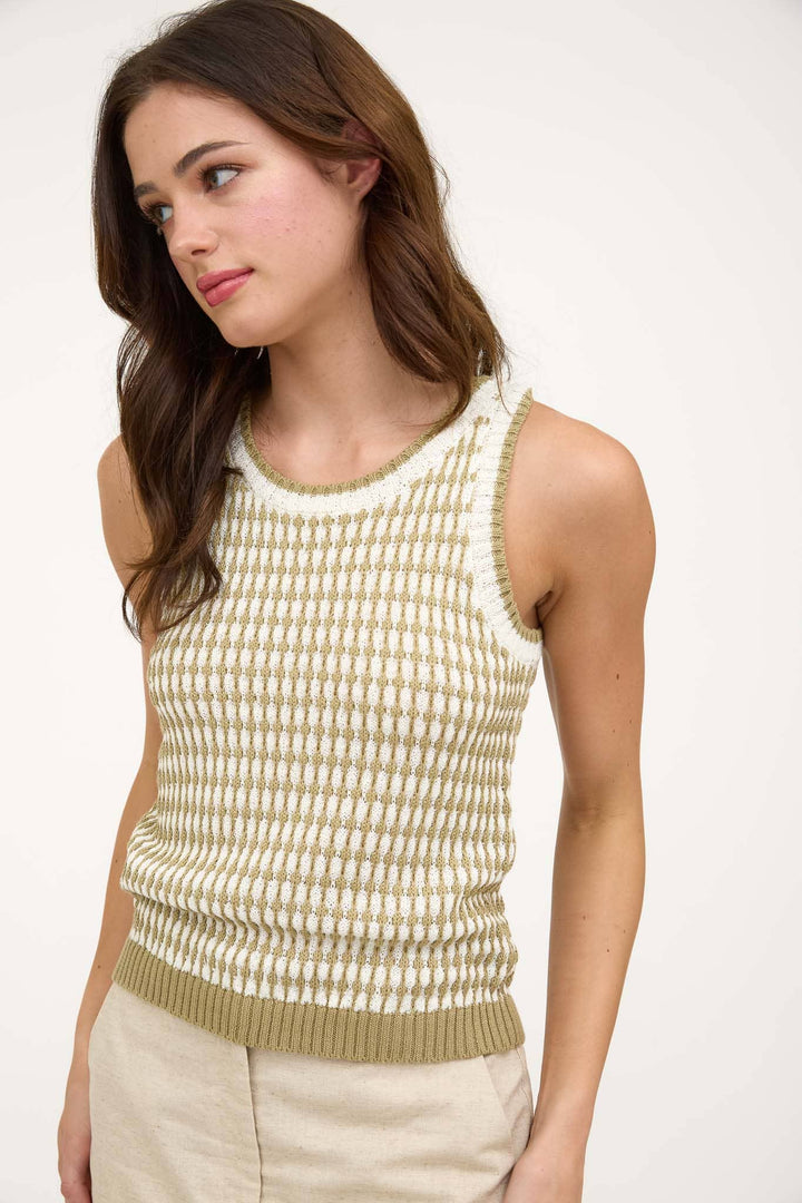 TW1647 CONTRAST KNIT SLEEVELESS PULLOVER SWEATER VEST