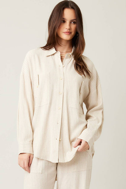 Stripe Linen Shirt Top