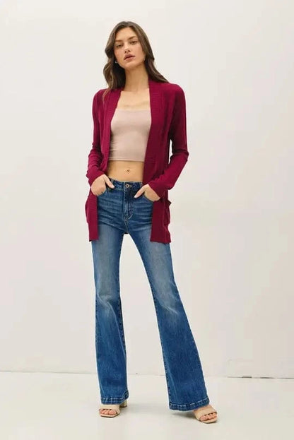 Cotton Blend Knit Open Front Cardigan