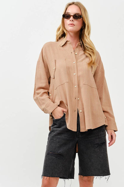 Stripe Linen Shirt Top