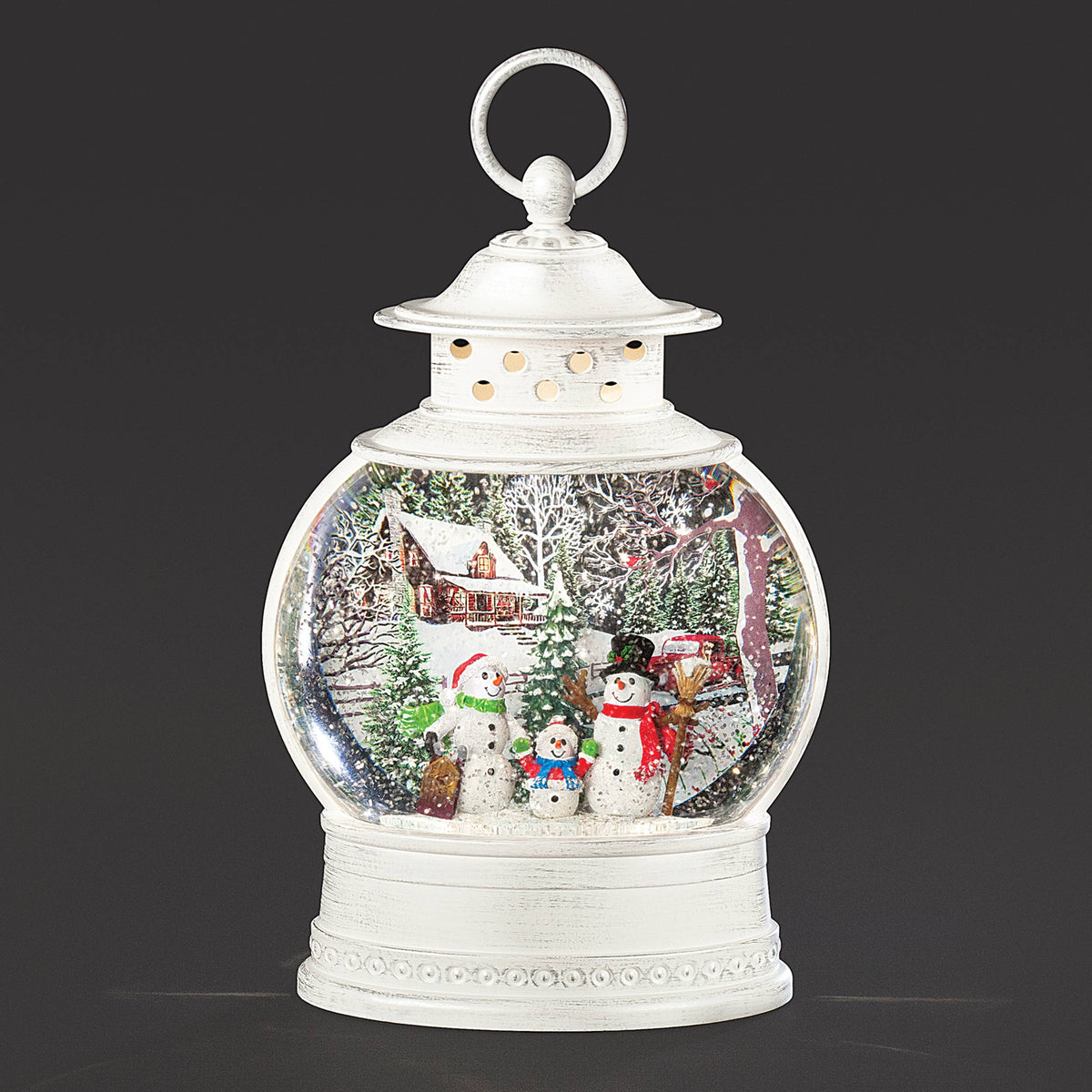 Lighted Swirl Lantern Snowman Christmas Scene