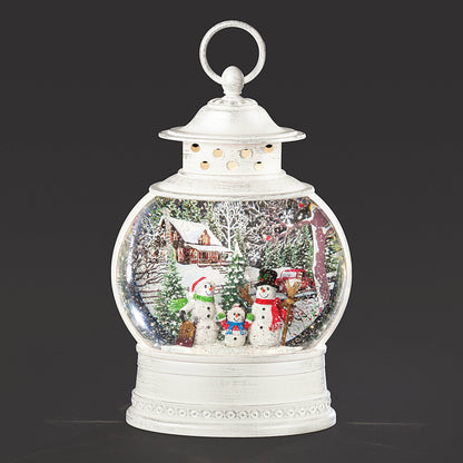 Lighted Swirl Lantern Snowman Christmas Scene