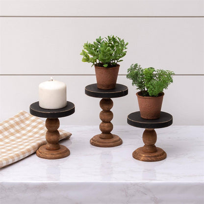 Mini Risers - Black Top Wood Base (Set Of 03)