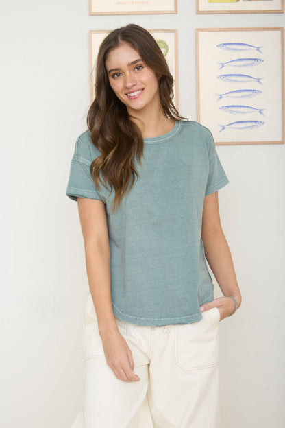 Round Neck Short Sleeve Exposed Seam Top