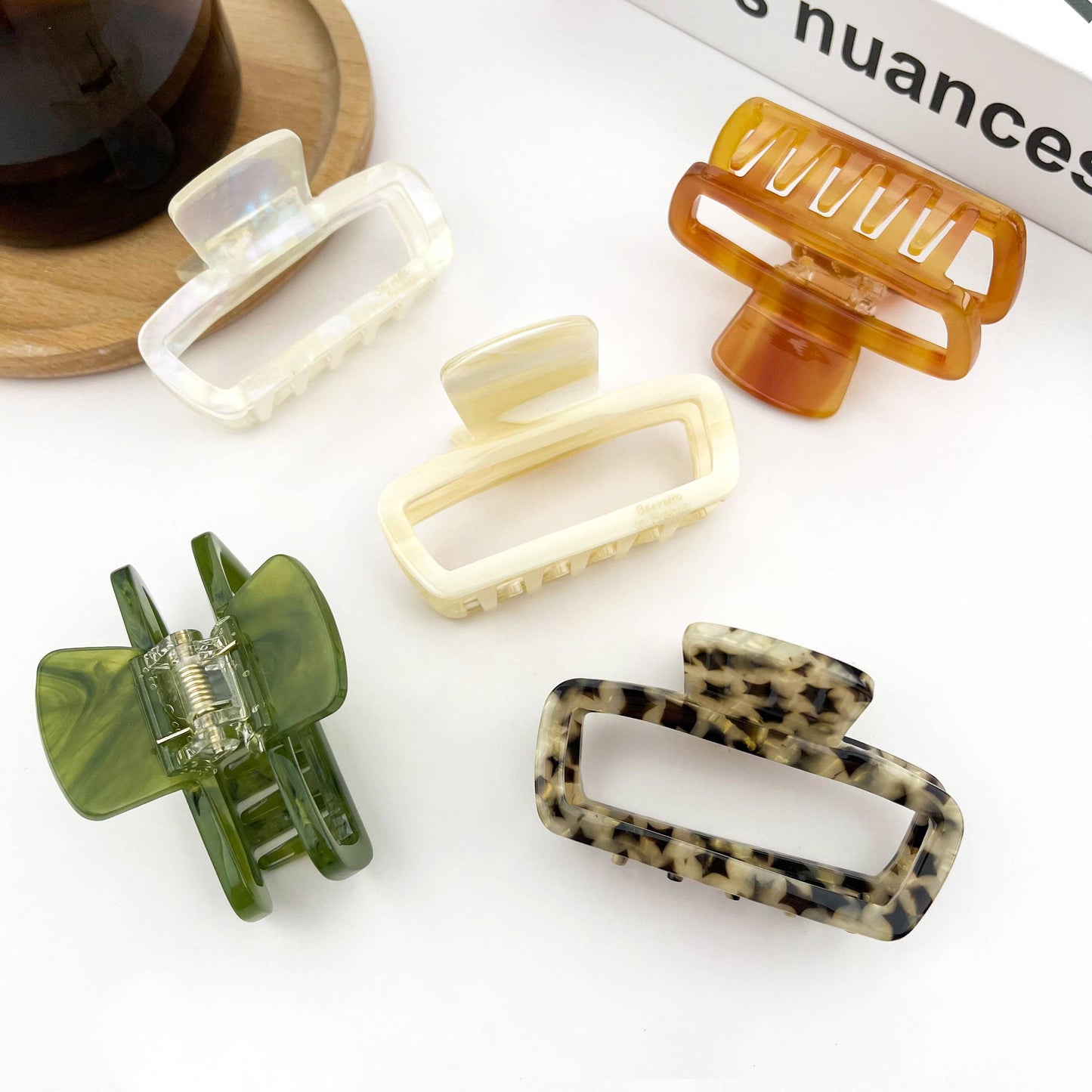 Classic Rectangle Hollow Claw Clip, Acetate Square Hair Clip