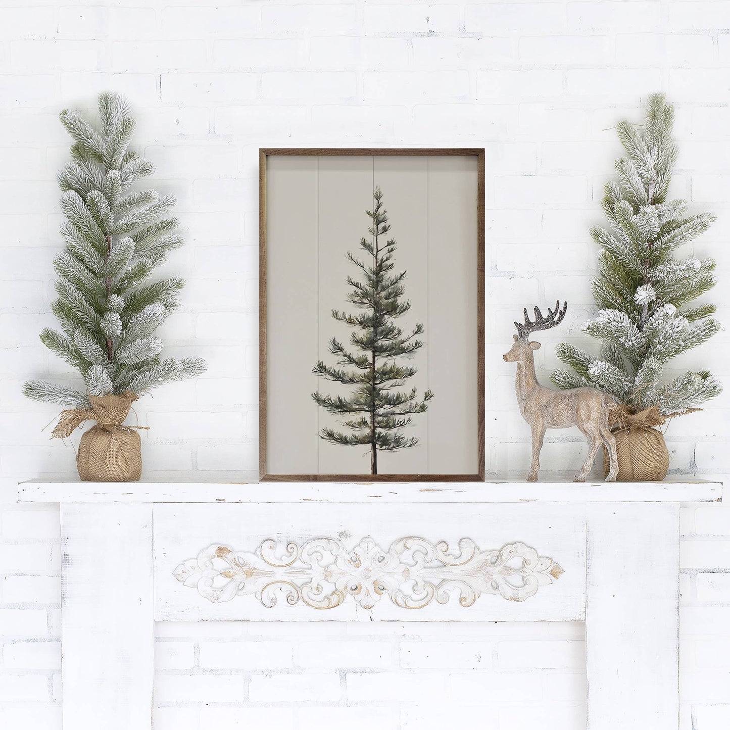 Single Pine Tree White Art Print