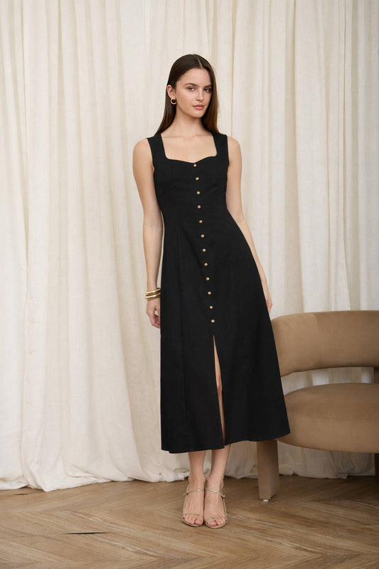 Button Down Sleeveless Split Hem Dress