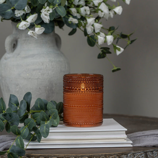 5" Sienna Dotted Glass 3D Flame Candle