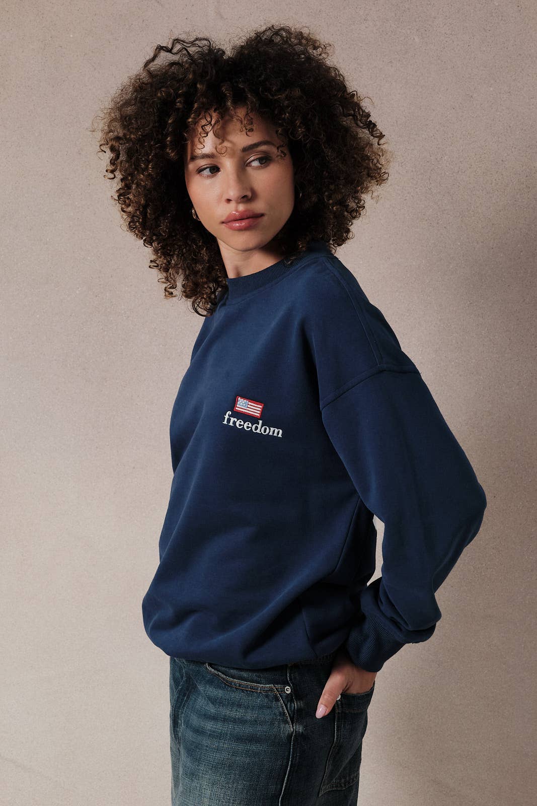Crew Neck Long Sleeve "Freedom" Applique Sweatshirt