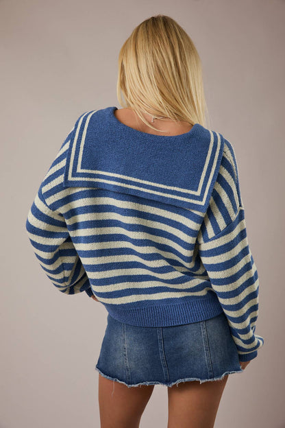 SAILOR COLLAR STRIPE SWEATER TOP