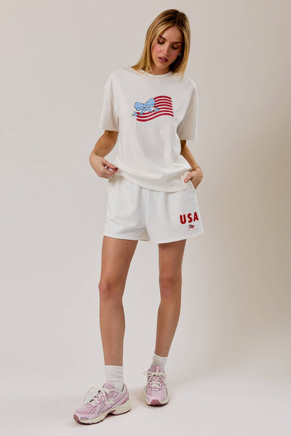 High Rise USA Graphic Embo Sweatshorts