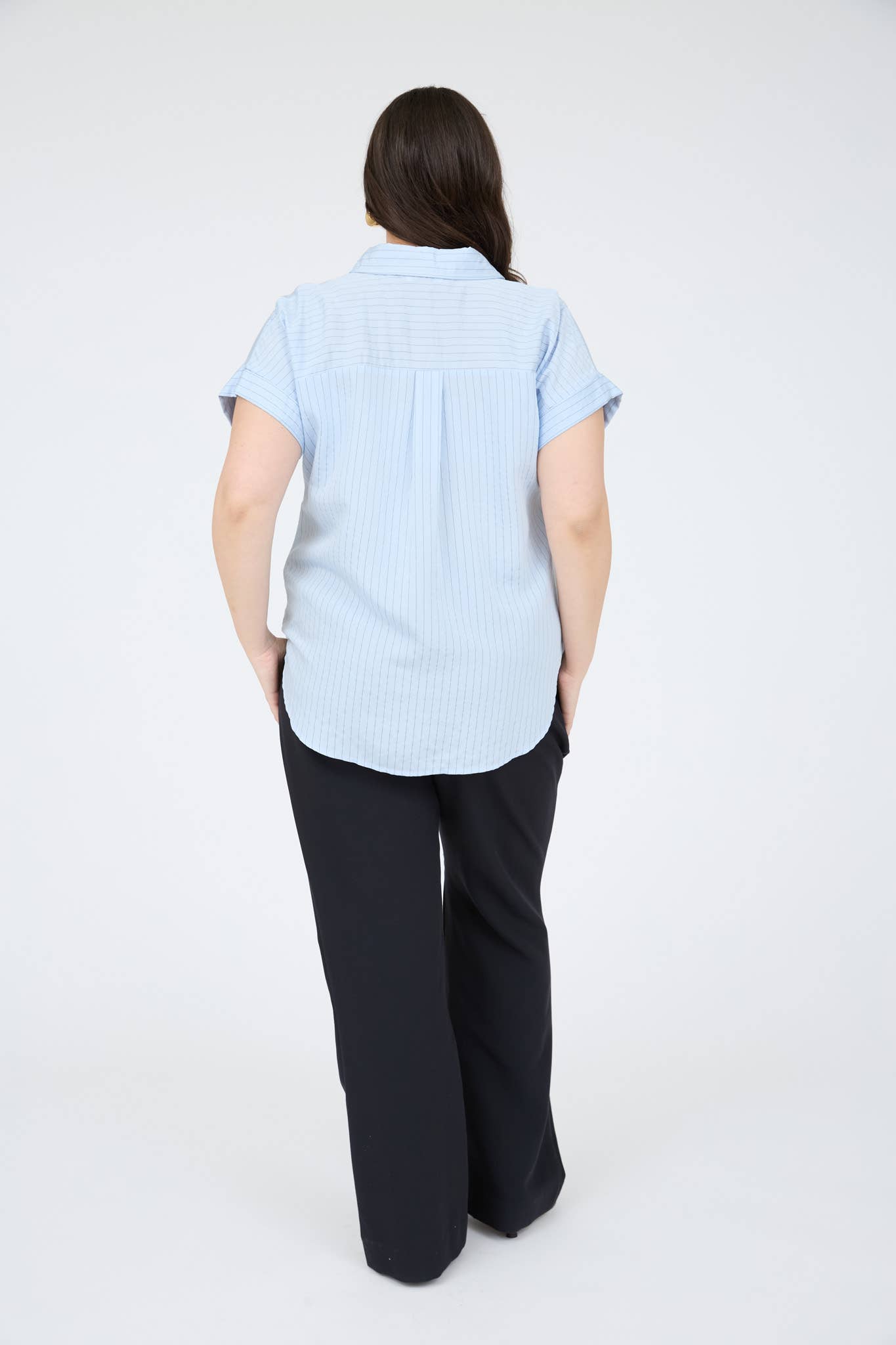 PLUS PINSTRIPE SHORT SLEEVE COLLARED SHIRT