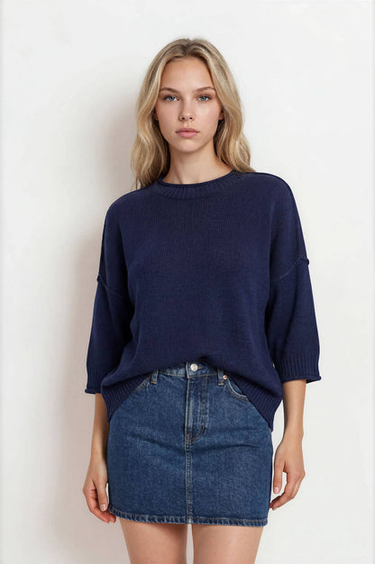 EXPOSED SEAM DROP SHOULDER SHORT SLEEVE PULLOVER
