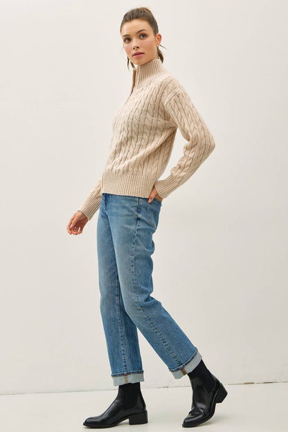 Cable Knit Zip Up Sweater Jacket