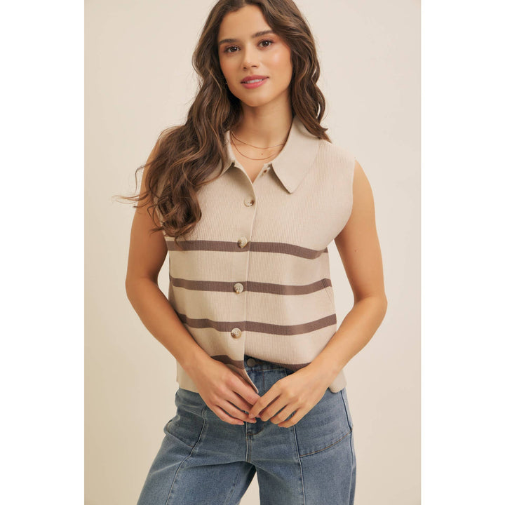 Soft Viscose Rib  Button-Down Sweater Vest