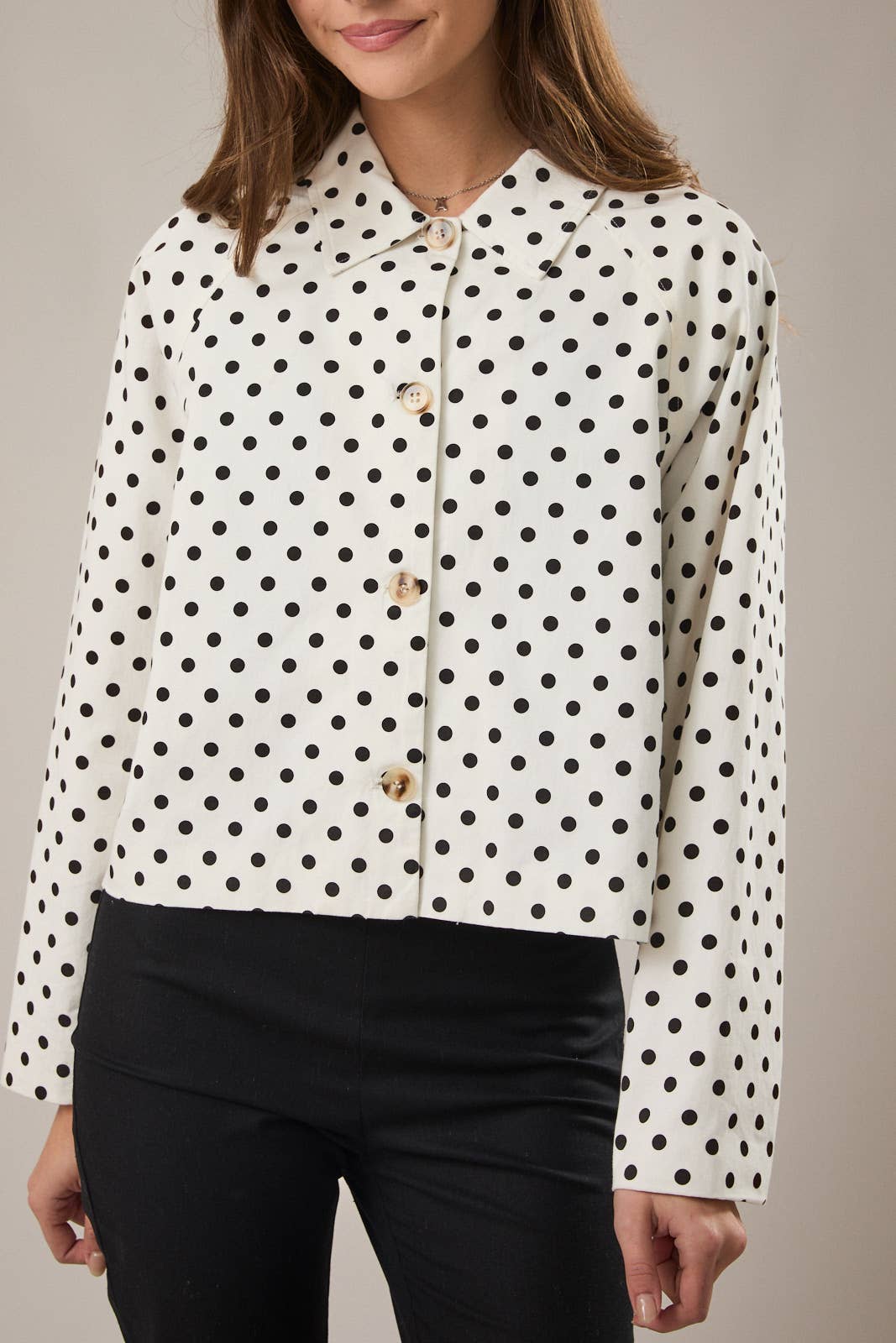 RAGLAN LONG SLEEVE POLKA DOT BOXY JACKET