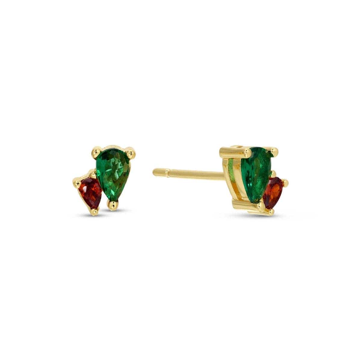 Red & Green Pear-Shaped CZ Studs on Velvet Tag