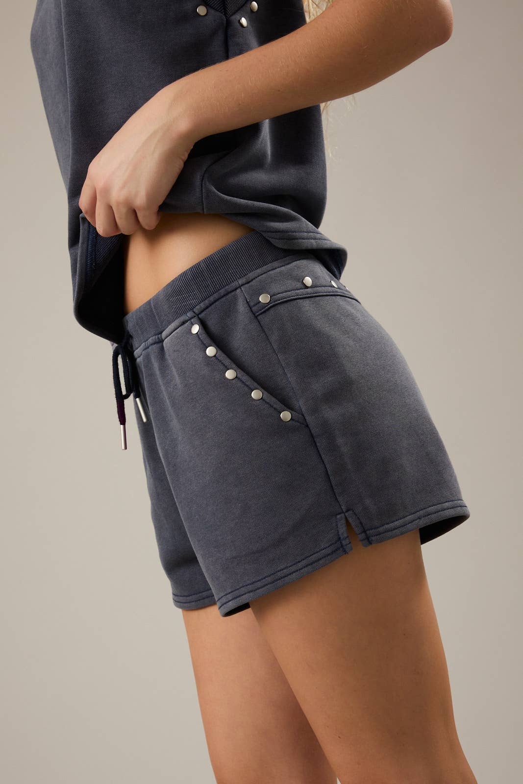 Mid Rise Shorts With Studs