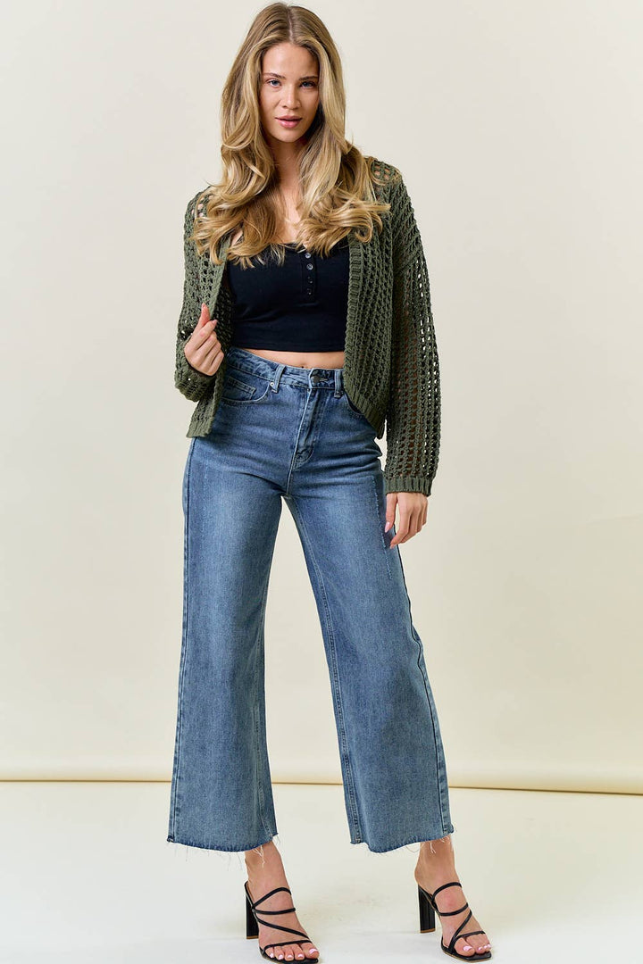 CROCHET FISHNET CROPPED OPEN CARDIGAN