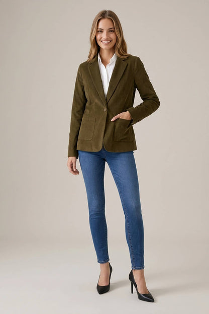 CORDUROY NOTCHED COLLAR PATCHED POCKET BLAZER - 10823J