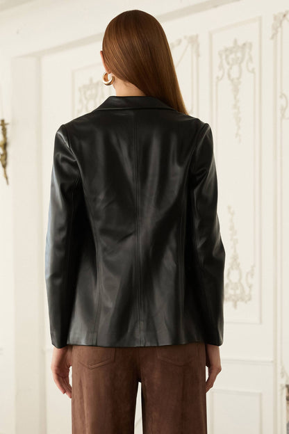 Faux Leather Open Blazer