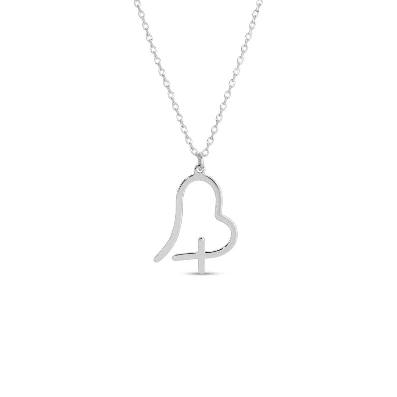 Free Form Heart With Cross Pendant Necklace