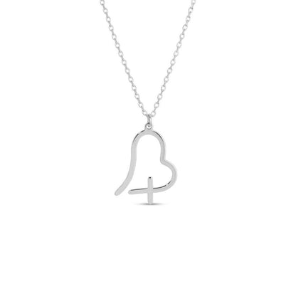 Free Form Heart With Cross Pendant Necklace